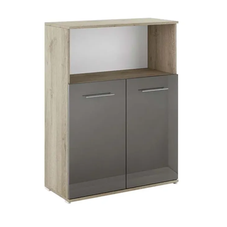 Mobile multiuso con ripiano ufficio 80x106h cm 2 ante rovere antracite lucido Time C