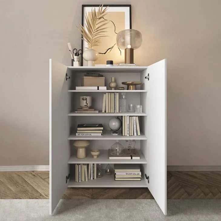 Mobile multiuso ingresso 78x116h cm scarpiera bianco lucido specchio Olimpo