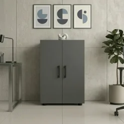 Mobile multiuso 49x74h cm moderno ufficio 2 ante 2 ripiani antracite Arkiva