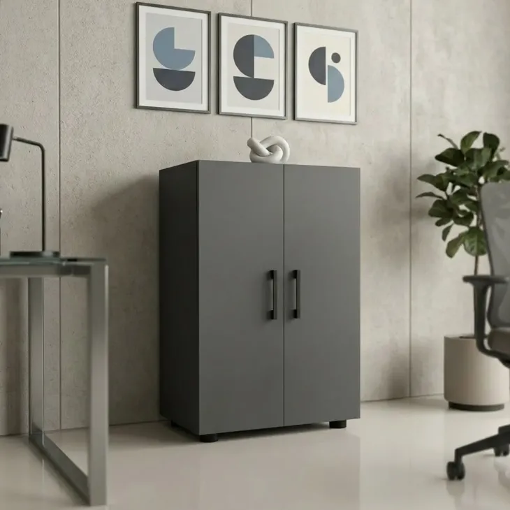 Mobile multiuso 49x74h cm moderno ufficio 2 ante 2 ripiani antracite Arkiva