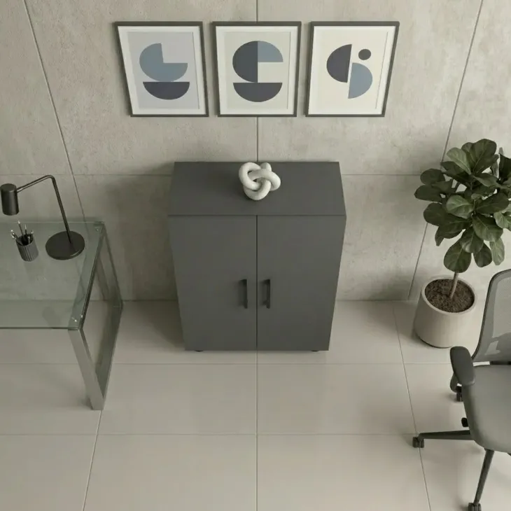 Mobile multiuso 49x74h cm moderno ufficio 2 ante 2 ripiani antracite Arkiva