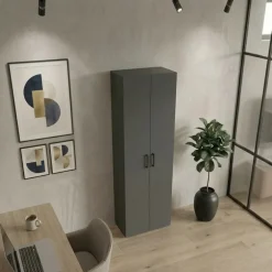 Mobile multiuso 49x178h cm moderno ufficio 2 ante 5 ripiani antracite Arkiva