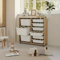 Mobile portagiochi 89x85h cm cassettiera multiuso rovere Fast Concordia