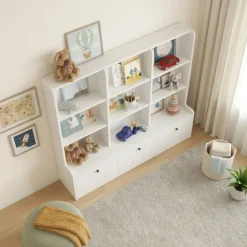 Mobile portagiochi 133x115h cm 9 scaffali 3 ante bianco Toy