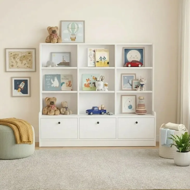 Mobile portagiochi 133x115h cm 9 scaffali 3 ante bianco Toy