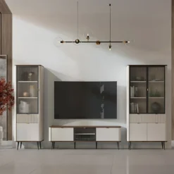 Mobile porta TV con anta vetrata 160x52 cm 3 ante a ribalta beige cashmere noce Arden