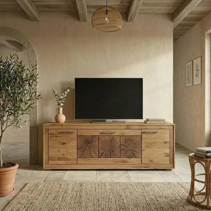 Mobile porta TV credenza 178x62h cm 3 ante legno massello rovere Ebania