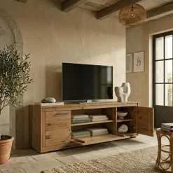 Mobile porta TV credenza 178x62h cm 3 ante legno massello rovere Ebania