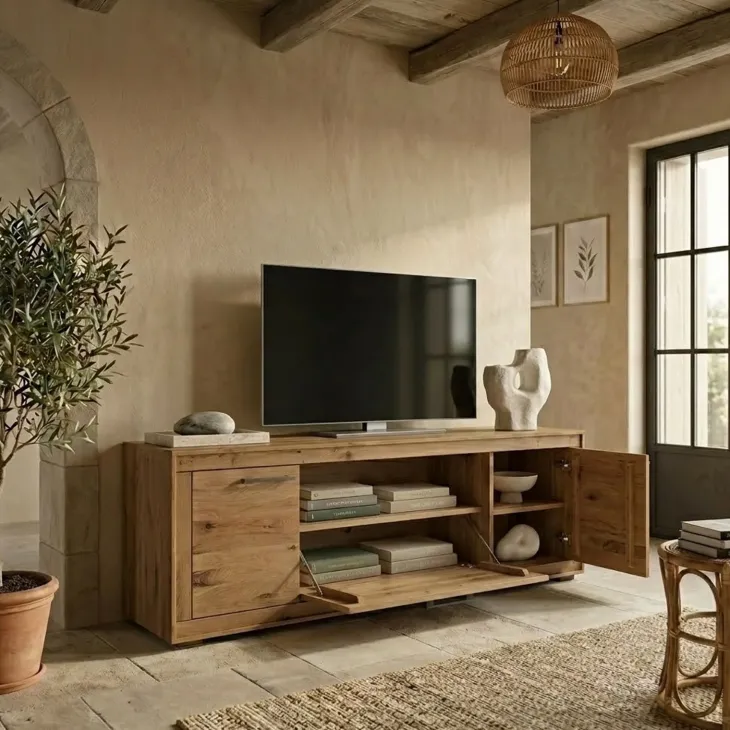 Mobile porta TV credenza 178x62h cm 3 ante legno massello rovere Ebania