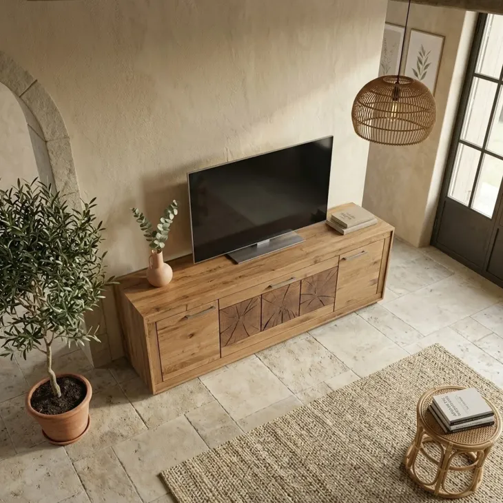 Mobile porta TV credenza 178x62h cm 3 ante legno massello rovere Ebania