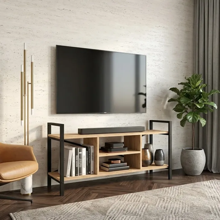 Mobile porta tv moderno 120x61h cm industrial metallo rovere rustico Loft