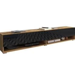 Mobile porta TV sospeso 180x30h cm 2 ante rovere nero Gregoria