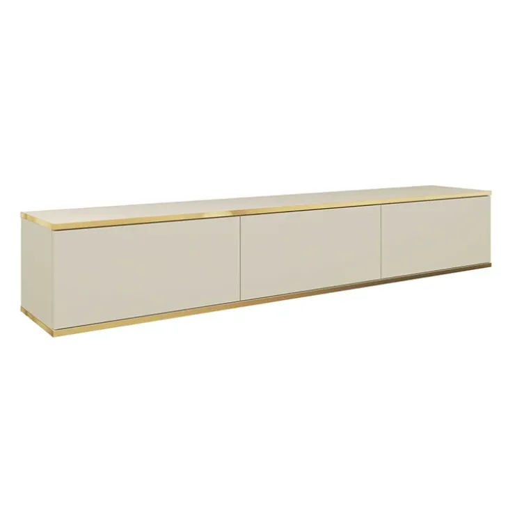 Mobile porta TV sospeso 175x3h 0cm 3 ante moderno beige oro Linus