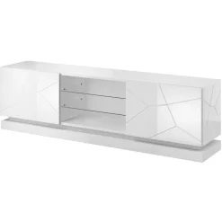 Mobile porta tv sospeso 200x57h cm 2 ante 2 vani a giorno bianco lucido Bianca