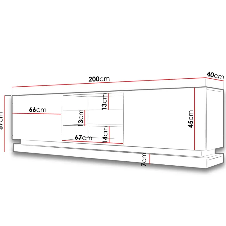 Mobile porta tv sospeso 200x57h cm 2 ante 2 vani a giorno bianco lucido Bianca