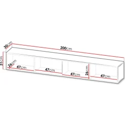 Mobile porta TV sospeso 200x31h cm 2 ante a ribalta nero opaco rovere wotan Mirel