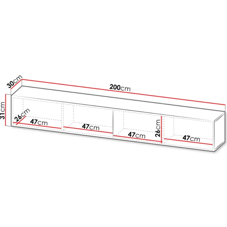 Mobile porta TV sospeso 200x31h cm 2 ante a ribalta nero opaco Mirel