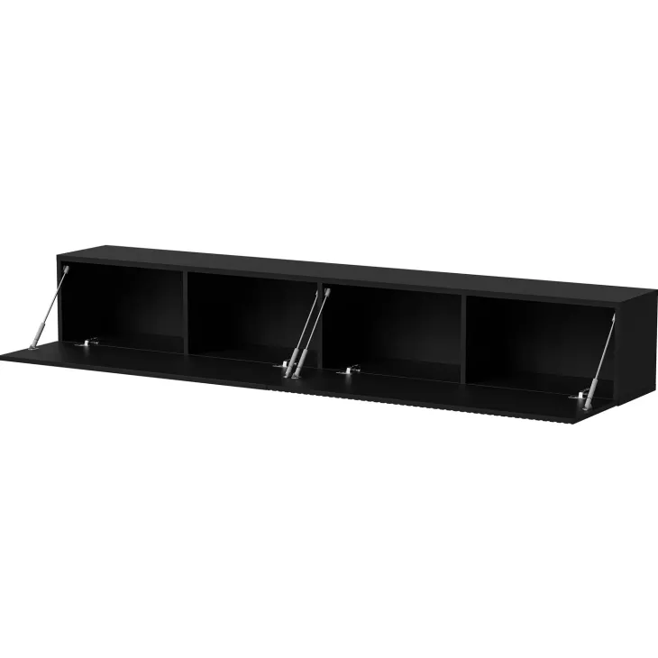 Mobile porta TV sospeso 200x31h cm 2 ante a ribalta nero opaco Mirel