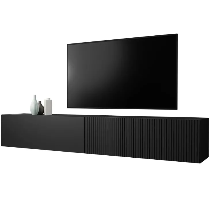 Mobile porta TV sospeso 200x31h cm 2 ante a ribalta nero opaco Mirel