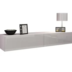 Mobile porta tv sospeso 180x30h cm 2 ante moderno bianco lucido Teodora
