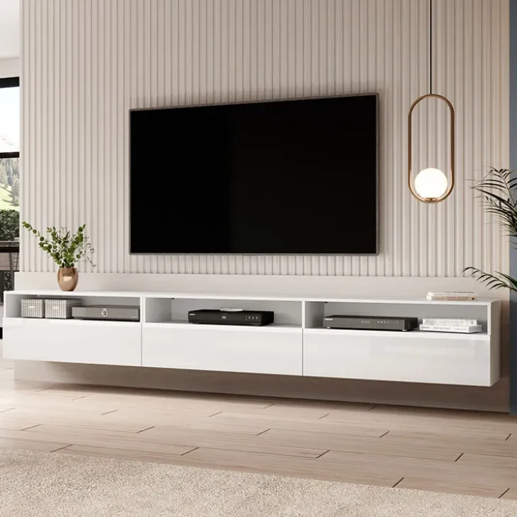 Mobile porta TV sospeso 270x42h cm bianco Emotion Gihome®