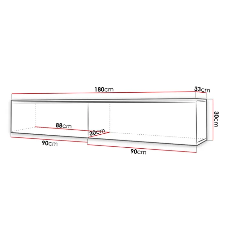 Mobile porta TV sospeso 180x30h cm con LED nero lucido rovere Silvia
