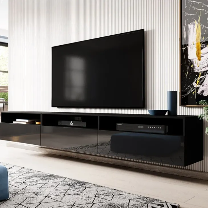 Mobile porta TV sospeso 270x42h cm nero Emotion Gihome®
