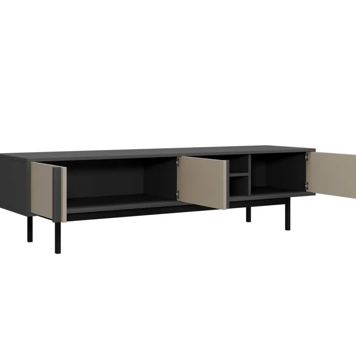 Mobile porta tv 163x43 cm 3 ante 2 vani a giorno antracite beige Essenzia