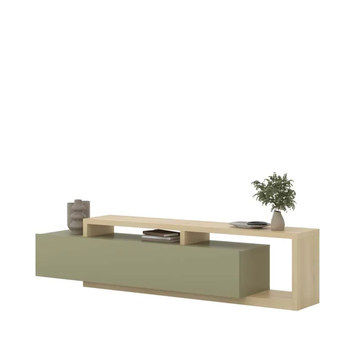 Mobile porta tv 219x52cm moderno soggiorno verde salvia rovere Megan Gihome®