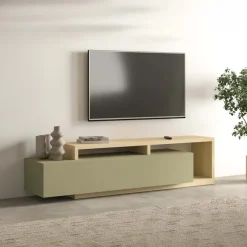 Mobile porta tv 219x52cm moderno soggiorno verde salvia rovere Megan Gihome®