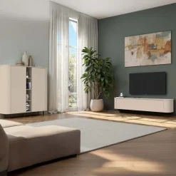 Mobile porta TV 180x37h cm 1 anta a ribalta beige cashmere Lucrezia