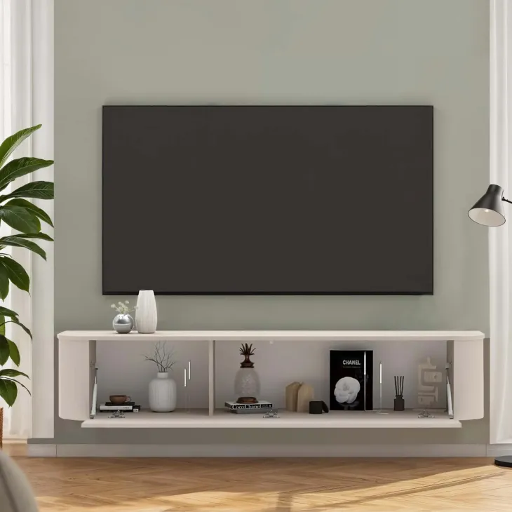 Mobile porta TV 180x37h cm 1 anta a ribalta beige cashmere Lucrezia