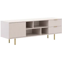 Mobile porta tv 150x52h cm 1 anta 2 cassetti cannettato moderno beige Vanessa