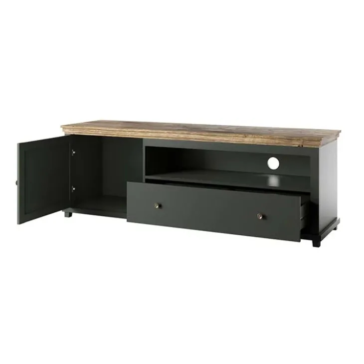 Mobile porta TV 181x61h cm 1 anta 1 cassetto moderno verde scuro quercia Texel
