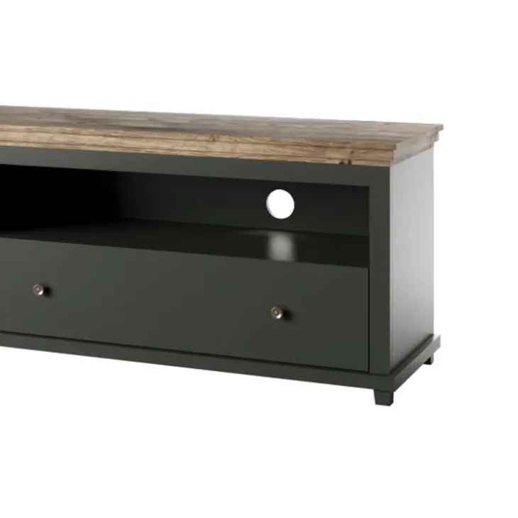 Mobile porta TV 181x61h cm 1 anta 1 cassetto moderno verde scuro quercia Texel