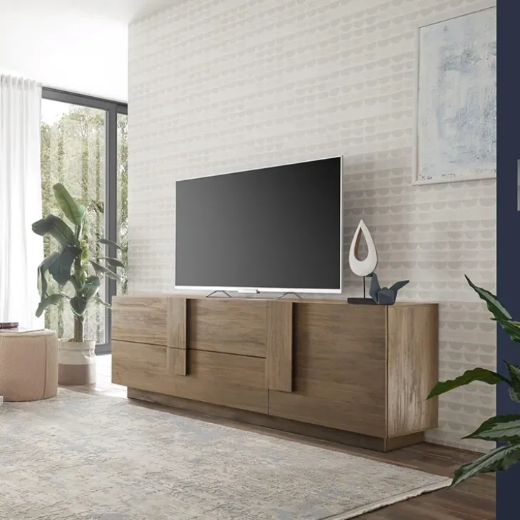 Mobile porta TV 182x63h cm 1 anta 2 cassetti moderno rovere scuro Alvarez