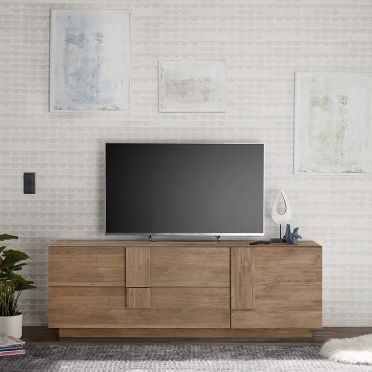 Mobile porta TV 182x63h cm 1 anta 2 cassetti moderno rovere scuro Alvarez
