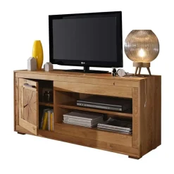 Mobile porta TV 130x62h cm 1 anta 2 ripiani a vista legno massello rovere Ebania