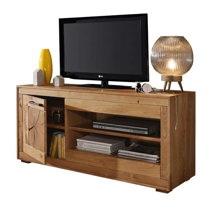 Mobile porta TV 130x62h cm 1 anta 2 ripiani a vista legno massello rovere Ebania