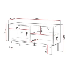 Mobile porta TV 117x60h cm 1 anta 2 vani a giorno rovere nero Herning