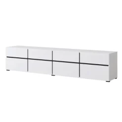 Mobile porta TV 225x48h cm 4 ante a ribalta 4 cassetti moderno bianco opaco nero Lolla