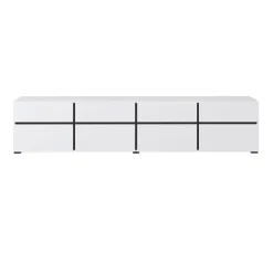 Mobile porta TV 225x48h cm 4 ante a ribalta 4 cassetti moderno bianco opaco nero Lolla