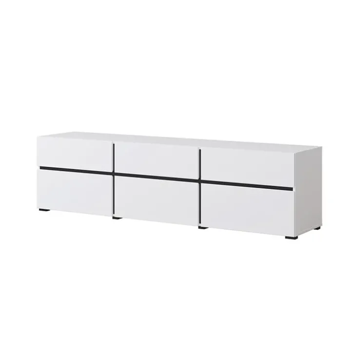 Mobile porta TV 180x48h cm 3 ante a ribalta 3 cassetti bianco opaco nero Lolla