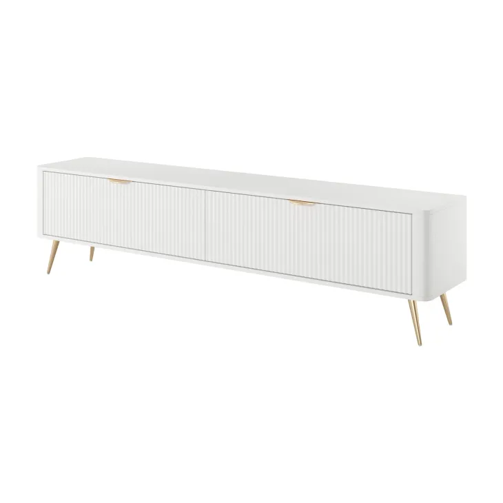 Mobile porta TV 200x51h cm 2 ante a ribalta bianco opaco cannettato Ramis