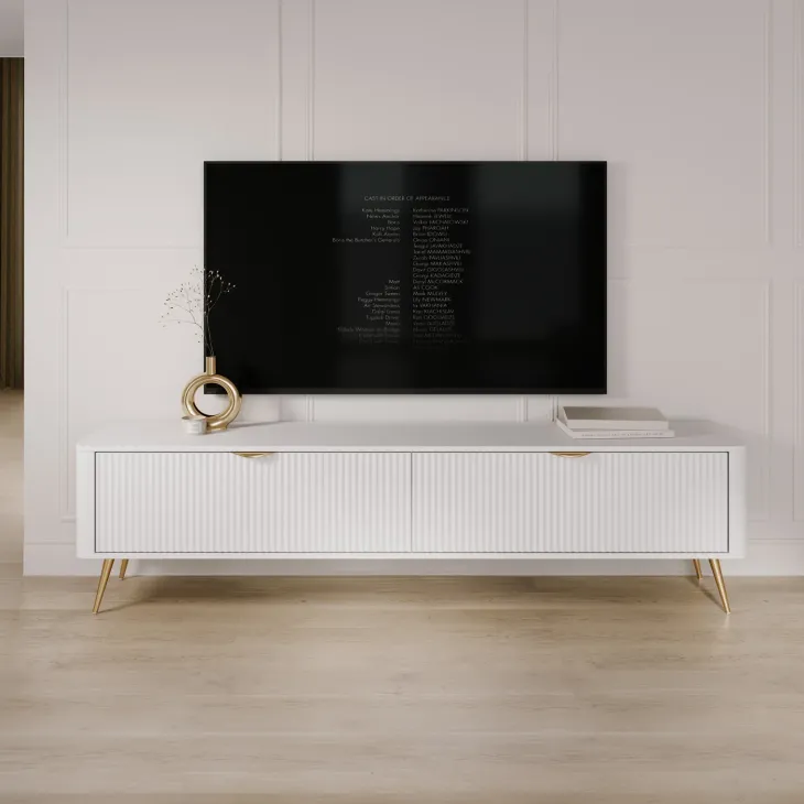 Mobile porta TV 200x51h cm 2 ante a ribalta bianco opaco cannettato Ramis