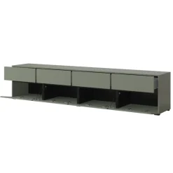 Mobile porta TV 225x48h cm 4 ante a ribalta 4 cassetti moderno verde nero Lolla