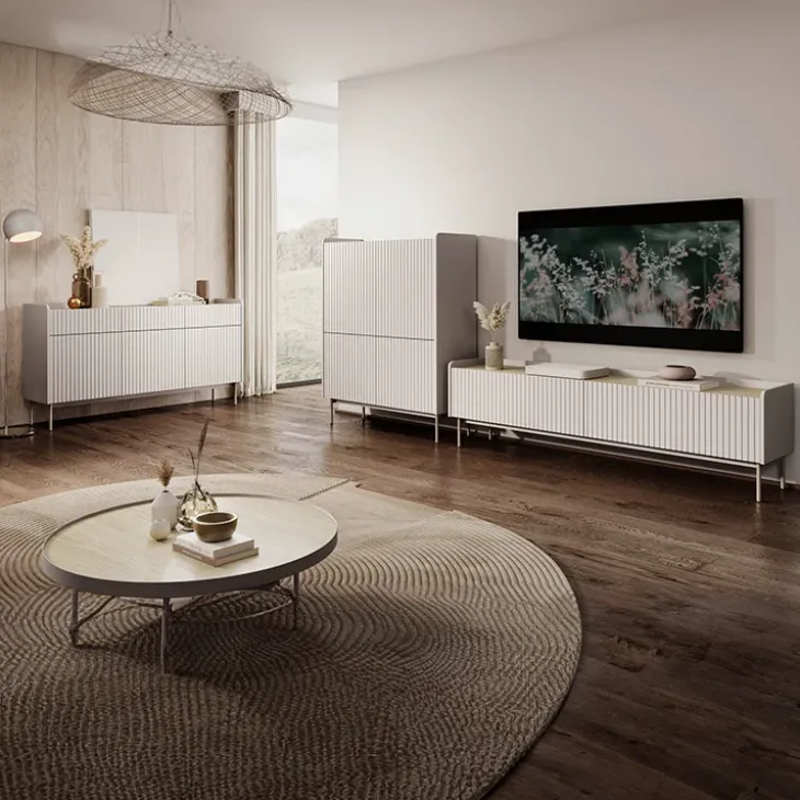 Mobile porta TV 153x50h cm 2 ante beige cannettato rovere Fioca