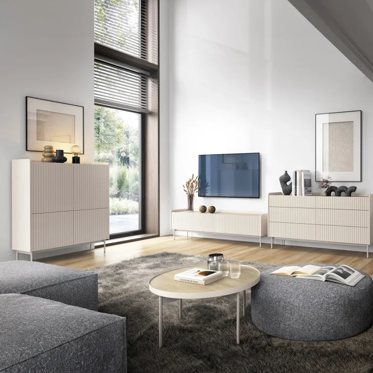Mobile porta TV 153x50h cm 2 ante beige cannettato rovere Fioca