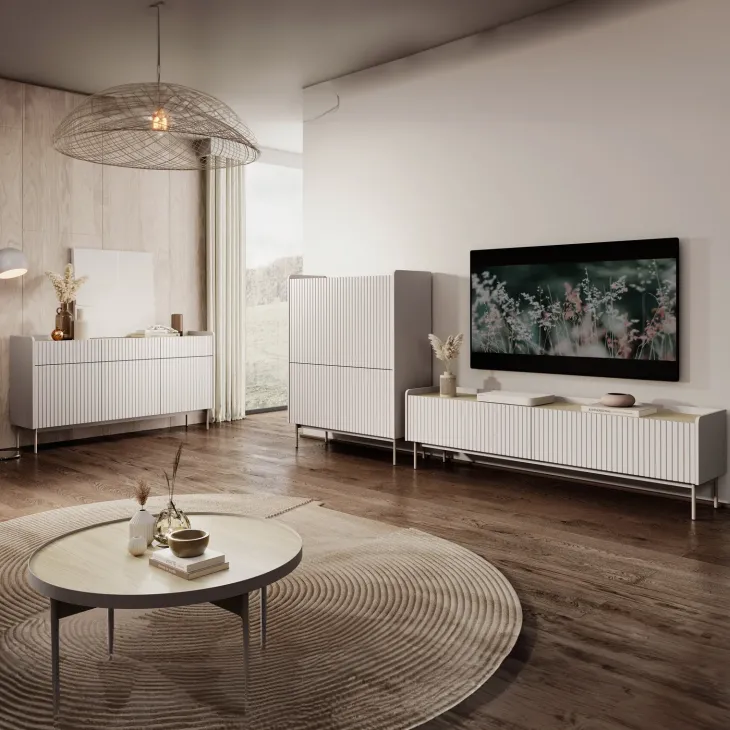 Mobile porta TV 181x50h cm 2 ante beige cannettato rovere Fioca