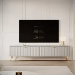 Mobile porta TV 200x51h cm 2 ante beige cannettato Ramis